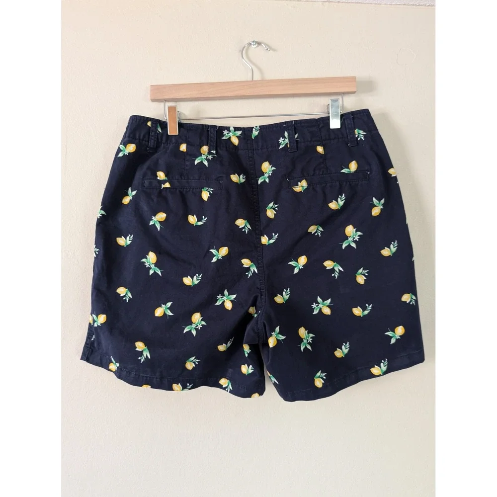 Gap Womens Navy Blue Lemon‎ Print Downtown Khaki Shorts 14 Tall Summer Preppy